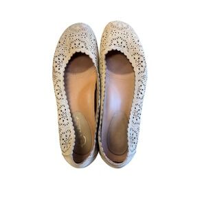 Earthies Bindi Biscuit Leather Ballet Flats Laser Cut Out Slip On Shoes Size 8.5